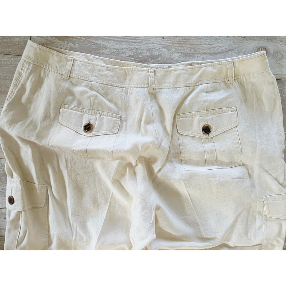 ANNE KLEIN‎ Womens 22W Beige Linen Cargo Capri Pants Cropped Beach Wide Leg - Picture 9 of 11